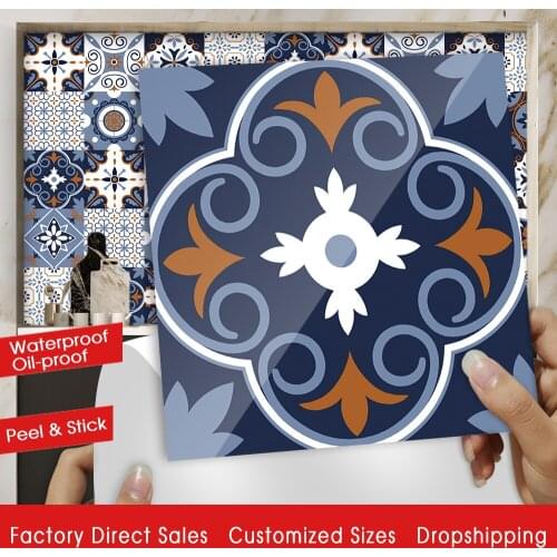 10pcs/set Floral Ornament Arabesque Hard Ceramics Wall Stickers Kitchen Wardrobe Washbasin Decor Wall Decals DIY Tiles Art Mural