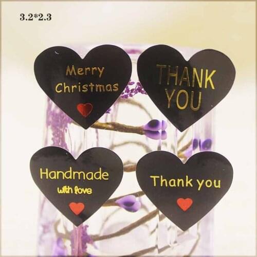 100PCS heart shape black thank you label stickers gold foil HANDMADE Merry christmas gift label cookies.bakies label tag 23*32cm