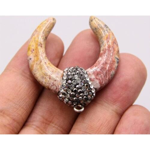 Natural Leopard skin stone pendants charm stone Crescent moon Horn pendant for necklace jewelry making Unisex diy dropshipping