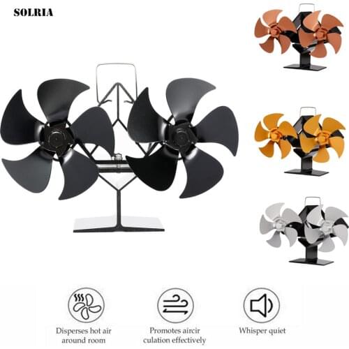 Mounted Dual Head 10 Blade Heat Powered Stove Fan Log Wood Burner Eco Friendly Quiet Fan Home Efficient Heat Distribution Tools