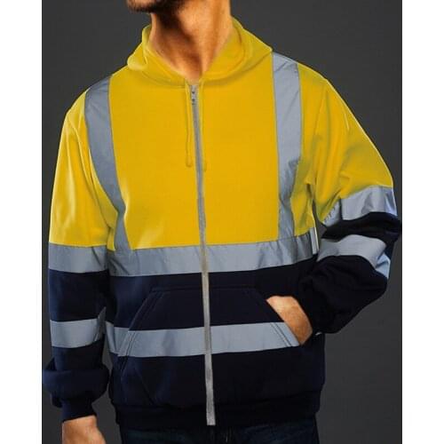 Neon Security Hooded Coat Colors High Visibility Reflective Stripes Fleece Color Matching Environmental Sanitation Work Clothes