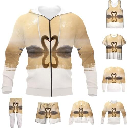 New Fashion 3D Full Print Animal Mute Swan T-shirt/Sweatshirt/Zip Hoodies/Thin Jacket/Pants Four Seasons Casual Suit V27
