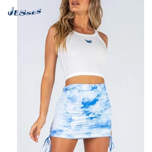 Lace-up Solid Color Skirt LadiesSelf-cultivation Pleated Sexy Summer Mini Skirts Elastic Knitted Female Buttock Hip Dresses S-XL