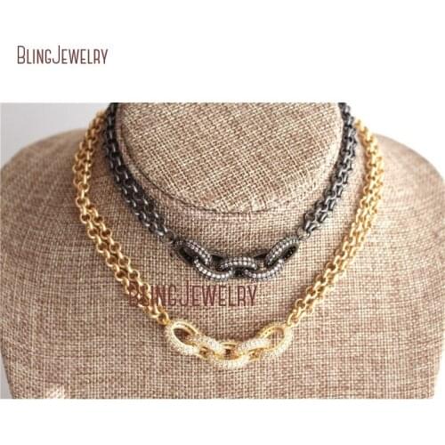 Micro CZ Pave Link Choker Gold or Gunblack Chain Necklace CN20903