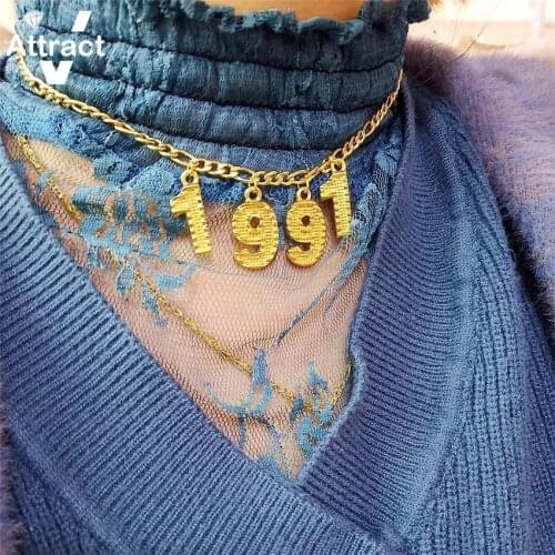 Custom English Number Chokers Necklaces Personalized Age Necklaces Stainless Steel Gold Chokers Birthday Digital Jewelry Gift