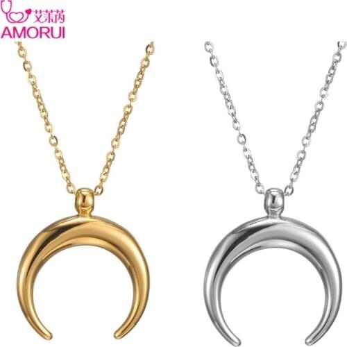 Personalized Curved Crescent Moon Pendant Necklace Stainless Steel Gold Chain Custom Text Necklaces For Women Men Choker Jewelry