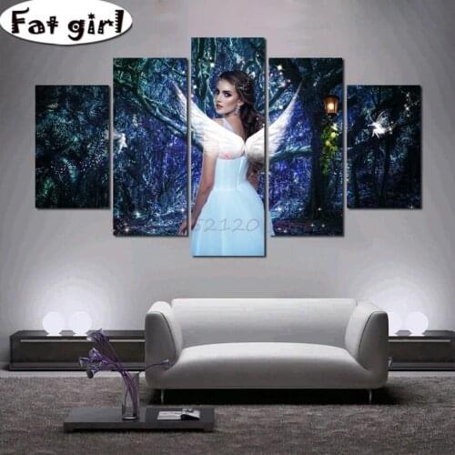 Home Decor Poster Diamond Painting 5 Panel Forest Angel Fairy 5D Diy Handwork Embroidery Square Round Drill Cross Stitch Mosaic