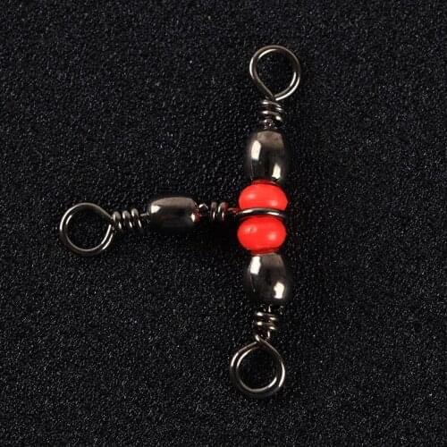 10Pcs/lot Fishing Snap Swivel 3 Way Barrel Swivel Ring Fishhook Lure Line Connector With Beads Fishing Accessory