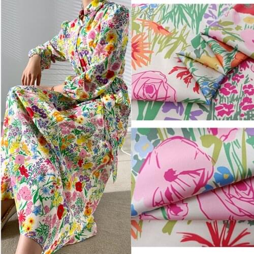 Stretch polyester fabric custom pattern printing thin European high-end floral fabric girls dress DIY clothing patchwork z23