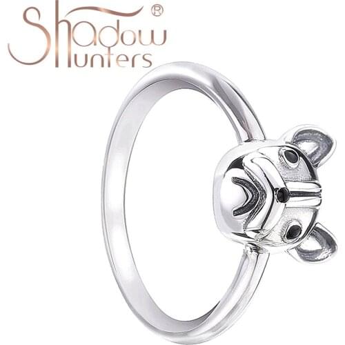 SHADOWHUNTERS 100% Real 925 Sterling Silver Dog Pattern Ring For Women Jewelry Lovely Animal Pet Rings For Friend Unique Gift