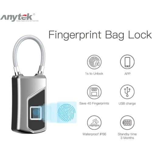 Anytek L1+ USB Bluetooth Waterproof Smart Padlock Keyless Fingerprint Lock Anti-Theft IP66 Luggage Case Safe Padlock