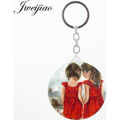 JWEIJIAO red clothes sisters key chain makeup mirrors best girl friend like sister love moive Hand Mirror for students gift ST92