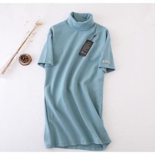 2018 New Spring Autumn Fashion Half Sleeve Long T-shirts Women High Street OL Turtleneck T-Shirt All-Match Loose Tops Tees Mw401