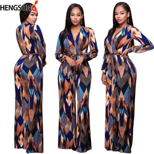 Women Jumpsuit Sexy Bohemian Printing V Neck Lace Up Wide Leg Fashion Jumpsuit Rompers Overalls Women