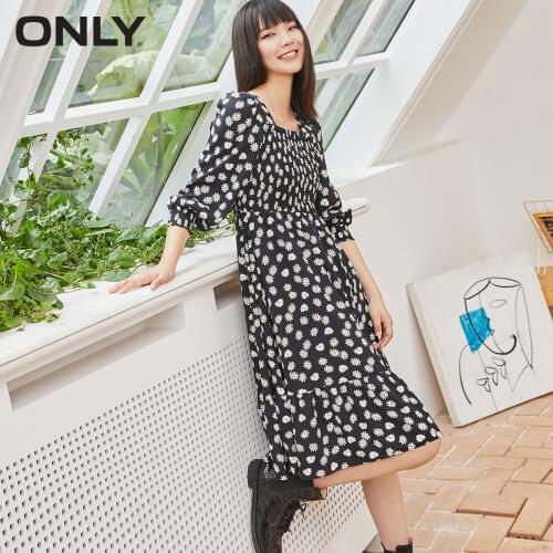 ONLY spring square collar printed mid-length A-line waist dress women | 120307233