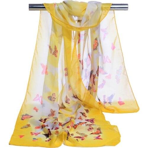 160*50cm Sun protection Spring and summer Print woman Scarf butterfly Chiffon girl Women Scarf Pareo Wrap Sunscreen Long Cape
