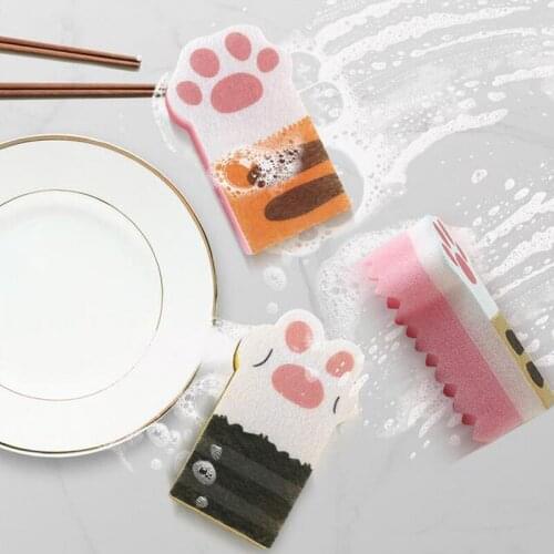 3PCS Household Cat Claw Sponge Wipe Thickening Decontamination Kitchen Brush Pot Dishwashing Sponge Block Cleaning Brush