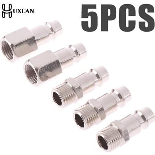 5pcs 1/4" BSP Femal/Male Air Line Hose Compressor Connectors Silver Euro Male Quick Release Fittings