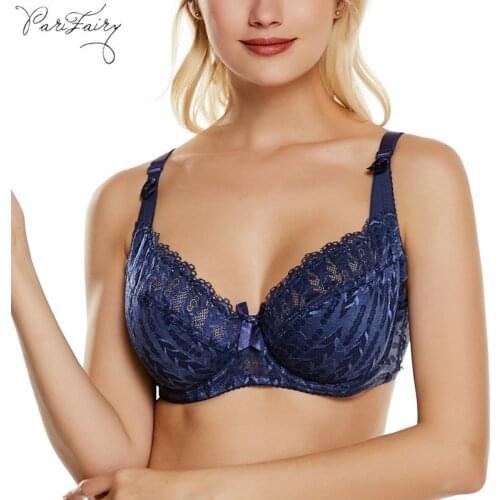 PariFairy Women Sexy Push Up Unlined Bra Underwire Full Lace Brassiere Underwear Bralette Big Cup 34DE 36DE 38DE 40DE 42DE 44DE
