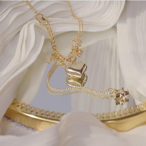 Ins Hot Sale Shining Bling AAA Zircon Clavicle Chain Charm Heart Necklaces Wedding Star Pendant 14K Real Gold Jewelry for Women