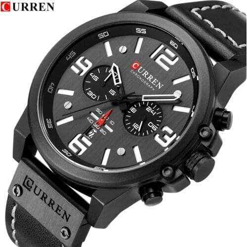 New Watches Men Luxury Brand CURREN Chronograph Waterproof Quartz Watch Male Leather Date Sports Wristwatch Relogio Masculino