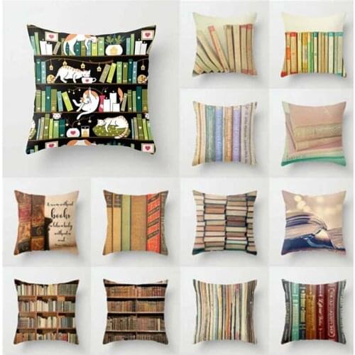 Sofa Pillowcase Cotton Linen Home Decor Printing Cushion Cover 18" Books Pattern Pillow Case Couch