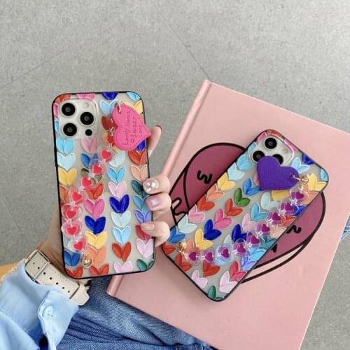 Heart Pearl Crystal Chain Case For Samsung Galaxy A7 A71 A51 4G A41 A31 A21 A21S A11 A50 A60 A70 A80 A90 A02 A01 Core A10E Cover