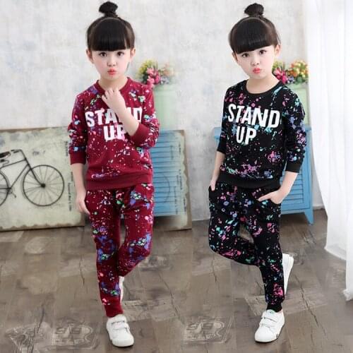 2020 autumn 100% cotton 5 - 14 children sport sets girls long-sleeve + pants 2pcs sets