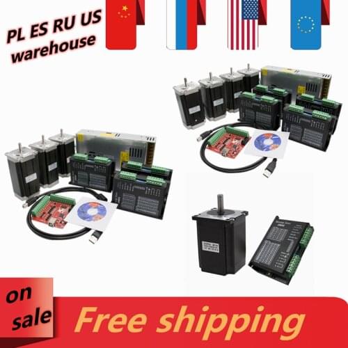 EU warehouse 3 axis 4 axis cnc motor kit：1.2/1.8/2.2/2.5/3Nm Nema23 stepper motor + TB6600 Microstep driver + power supply+MACH3