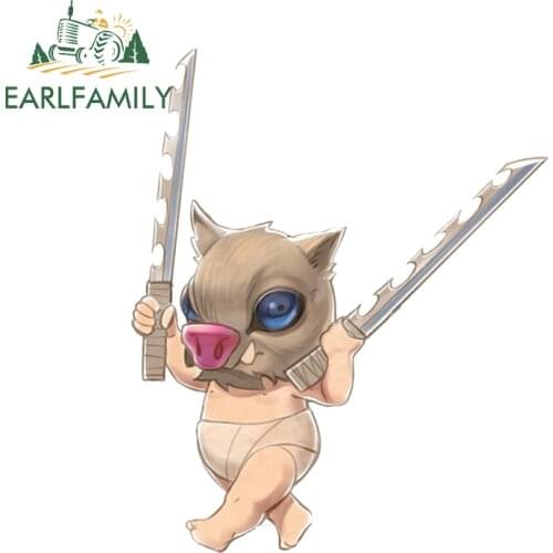 EARLFAMILY 13cm x 10.8cm for Demon Slayer Inosuke Hashibira Funny Car Stickers Sunscreen Decal Windshield JDM Graffiti Graphics