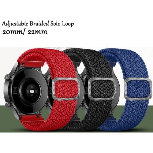 20mm/22mm watch strap for Samsung Galaxy watch 3/active 2/46mm/42mm/Gear S3 Adjustable Braided Solo Loop Huawei GT/2/2e/Pro band