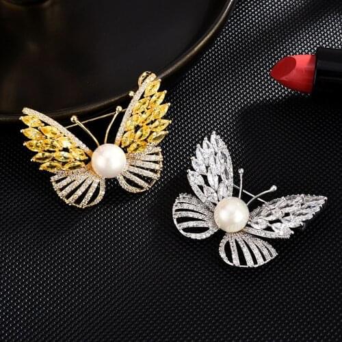 Elegance Colorful Cubic Zirconia Butterfly Brooches Copper Brooch Pin for Women Men Wedding Decoration Corsage Pins