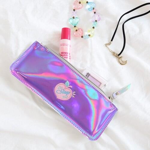 Kawaii Pencil Case Pen Bag Laser Embroidery Zipper Pen Box School Supplies Stationery Girls Cosmetic Bags Storage Student Gifts