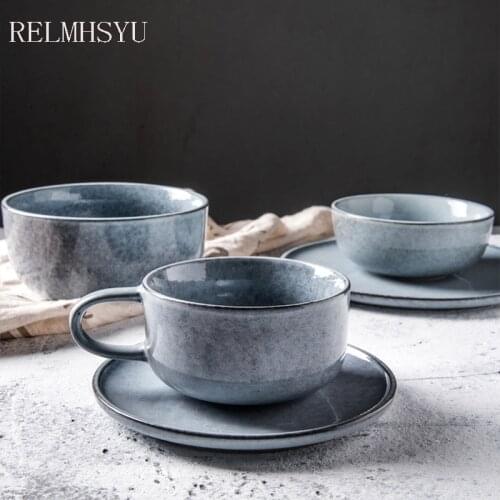1PC RELMHSYU Japanese Style Ceramic Water Coffee Milk Mug Breakfast Office Cup And Saucer Drinkware