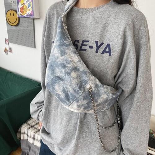 2021 Korean Cool Tie-dyed Crossbody Bags Women New Canvas Shoulder Bag Chains Chest Bag Women Large-capacity Bags Bolsa Feminina