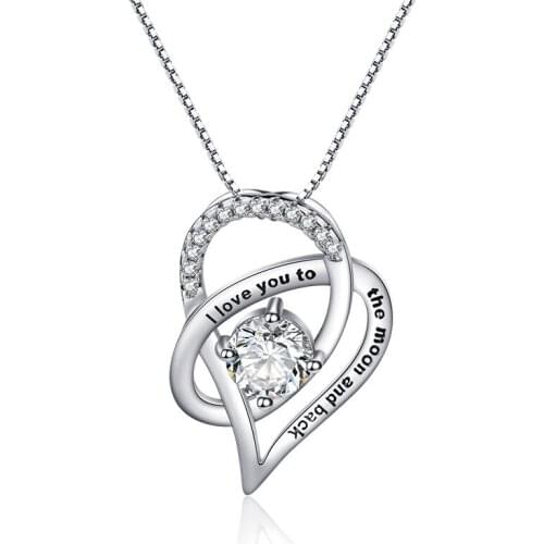 Utimtree New Cubic Zirconia Top Heart Pendants Necklaces for Women Statement Jewelry Letter Valentines Days Lover Gift