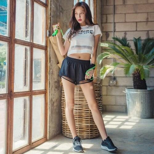 Summer Sexy Women Yoga Set Gym clothes Run Thin Shirts Shorts Hollow White Black Shirt Shorts Woman Popular Tracksuit For Women