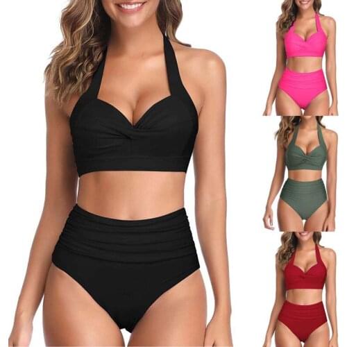 Fashion Sexy Swimsuit Digital Print High Waist Split Bikini Women