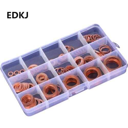 150Pcs copper Washer Gasket Nut and Bolt Set Flat Ring Seal Assortment Kit with Box M5/M6/M8/M10/M12/M14/M16/M18/M20/M22 for Sum