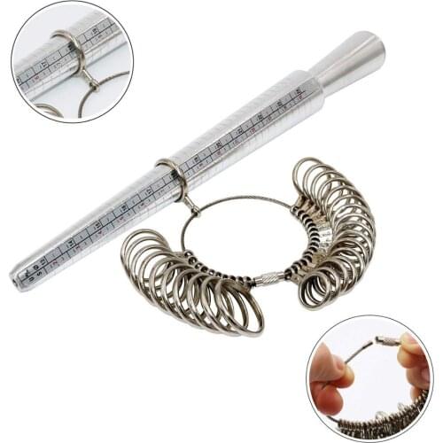 Ring Mandrel Sizer Metal Jewelry Measure Size 1-13 with Rings Finger Gauge Set of 27 Pcs Circle Models Jewelers Sizers Tools