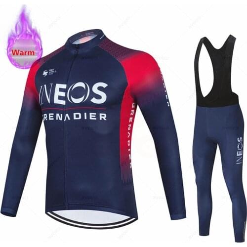 2021 New Ineos Team Pro Winter Cycling Suit Bib Set Warm Wool Fleece Ropa Ciclismo Invierno Bicycle Men Triathlon Bike Jersey