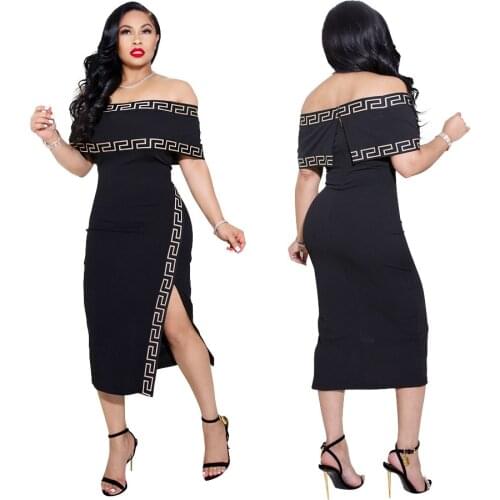 Zoctuo Sexy Black Maxi Dresses For Women Fashion Off Shoulder Party Wear Sheath Dress Side Split Elegant Female Clothing Summer