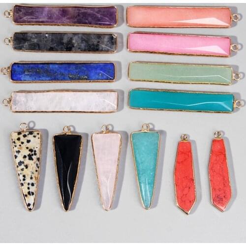 2pcs Trendy Natural Stone Slice Pendants Long Shape Exquisite Charm for Women Jewelry Making Diy Earring Necklace Accessories