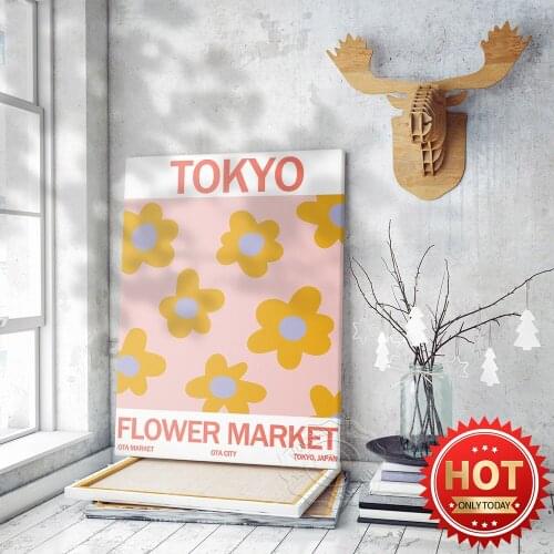 Tokyo Flower Market Poster, Tokyo Japan Flower Wall Art Prints, Modern Flower Illustration Art Wall Stickers, Home Decor Mural