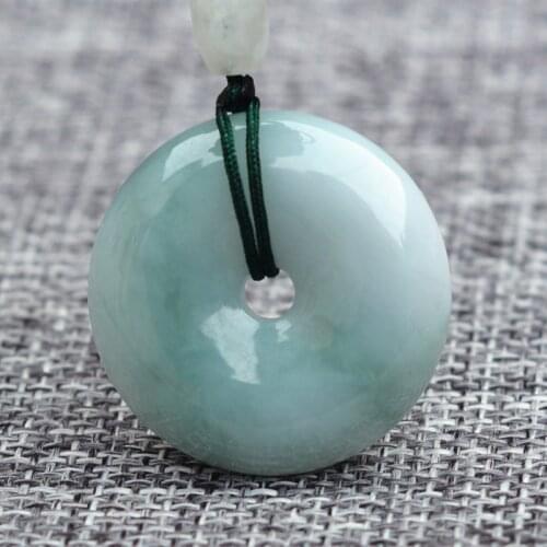 Drop shipping Natural Green Myanmar Jadeite Pendant Circle Peace Buckle Pendant Necklace Gift for Women fashion Jades Jewelry