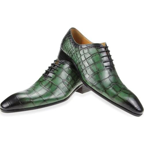 Luxury Design Mens Leather Shoes Lace Up Square Toe Formal Men Dress Shoes Crocodile Prints Oxford Shoes for Men