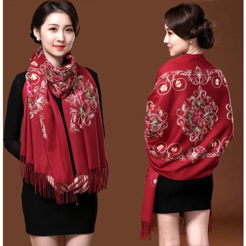 Oversize 200*70cm Women Embroider Flower Pashmina Cashmere Scarf Winter Warm Fine Tassels Scarf Shawl Fashion Shawl Scarves