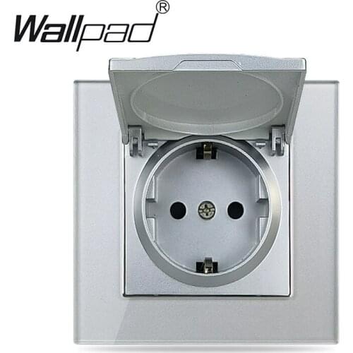 Silver Cap EU Socket Round Back Wallpad Crystal Glass 220V AC 16A Schoku Wall EU Electrical Power Outlet with Dust Cover