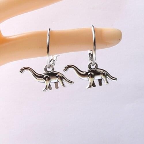 Dinosaur Hoop Earrings,Silver Tiny Charm,Dinosaur Jewellery,Gift for Teacher,Geeky Girl Gift,Dinosaur Animals Punk Earrings