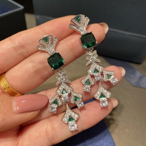 Top Quality S925 Sterling Silver Neddle Micro Pave Fancy Zircon Crystal Skirt Sector Drop Earrings For Women Luxury Jewelry